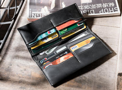 Handmade Leather Mens Clutch Wallet Cool Leather Wallet Long Phone Wallets for Men