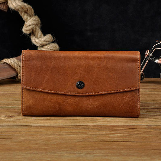 Cool Mens Leather Long Wallet for Men Long Trifold Brown Wallets