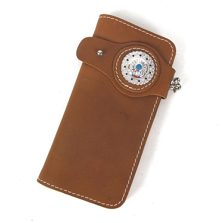 [On Sale]Handmade Mens Long Biker Wallets with Chain Cool Leather Biker Chain Wallet