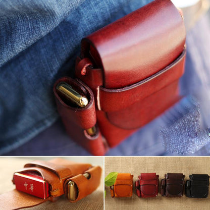 Handmade Brown Leather Mens Cigarette Case Cigarette Holder Belt Pouch with Belt Loop for Men