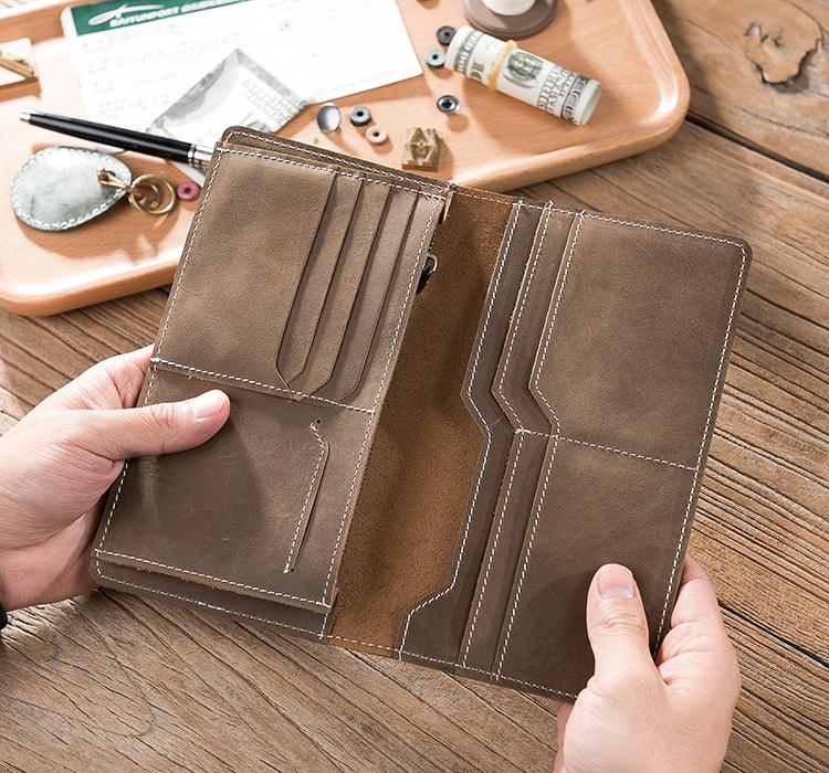 Handmade Leather Mens Clutch Wallet Cool Leather Wallet Long Phone Wallets for Men