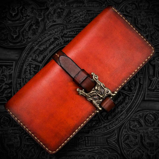 Handmade Leather Men Tooled Cool Leather Wallet Long Phone Wallets for Men