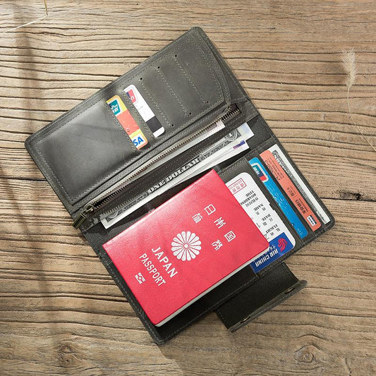 Handmade Leather Mens Travel Wallet Passport Leather Wallet Long Phone Wallets for Men