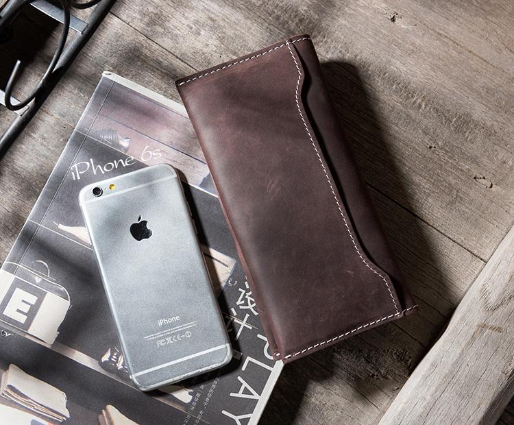 Handmade Leather Mens Clutch Wallet Cool Leather Wallet Long Phone Wallets for Men