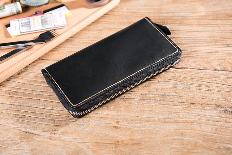 Handmade Leather Mens Clutch Wallet Cool Leather Wallet Long Zipper Phone Wallets for Men