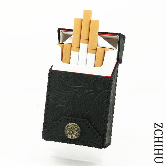 Handmade Cool Leather Mens Black Engraved Cigarette Holder Case Cigarette Holder for Men