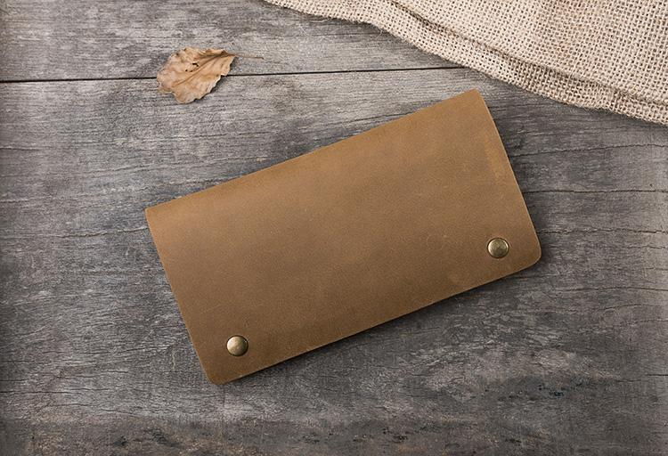 Handmade Leather Mens Clutch Wallet Cool Slim Leather Wallet Long Phone Wallets for Men