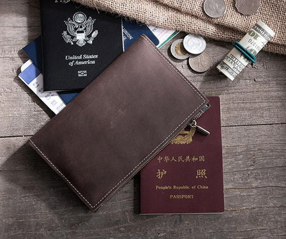 Handmade Leather Mens Travel Wallet Passport Leather Wallet Short Long Wallets for Men