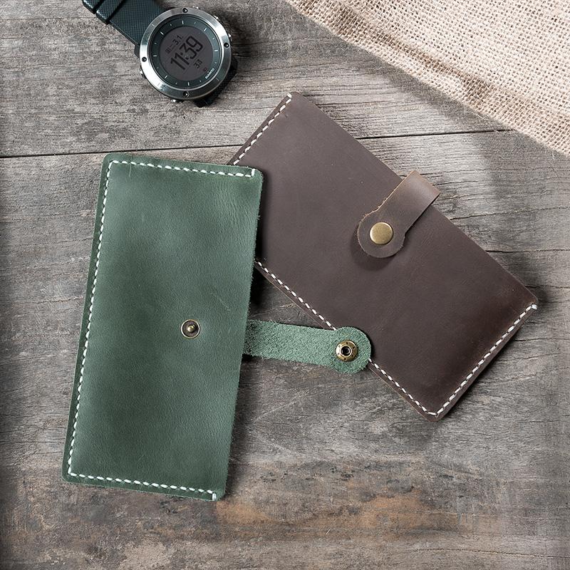 Handmade Leather Mens Clutch Wallet Cool Slim Leather Wallet Long Phone Wallets for Men