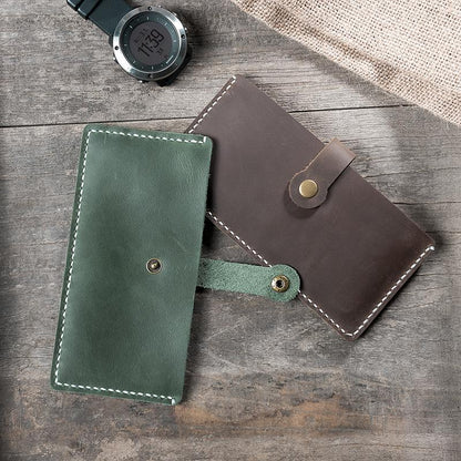 Handmade Leather Mens Clutch Wallet Cool Slim Leather Wallet Long Phone Wallets for Men