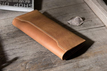 Handmade Leather Mens Clutch Wallet Cool Leather Wallet Long Phone Wallets for Men