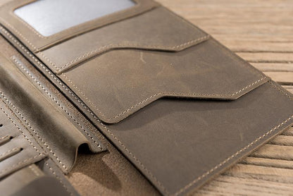 Handmade Leather Mens Travel Wallet Passport Leather Wallet Long Phone Wallets for Men