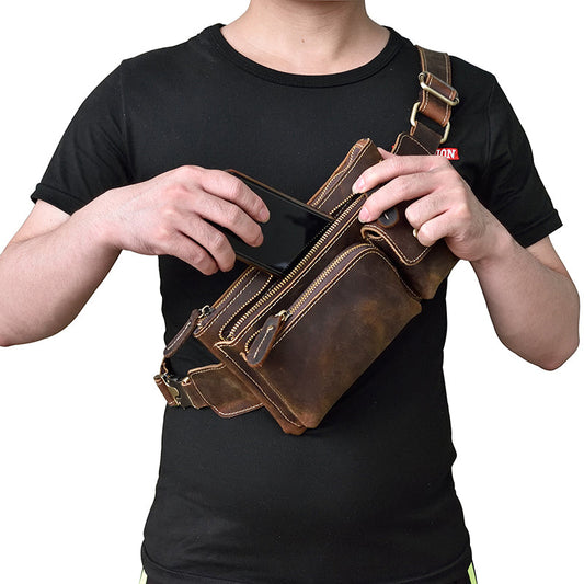 Leather Bum Bag Mens Fanny Packs Vintage Hip Bag Brown Waist Bags For Men