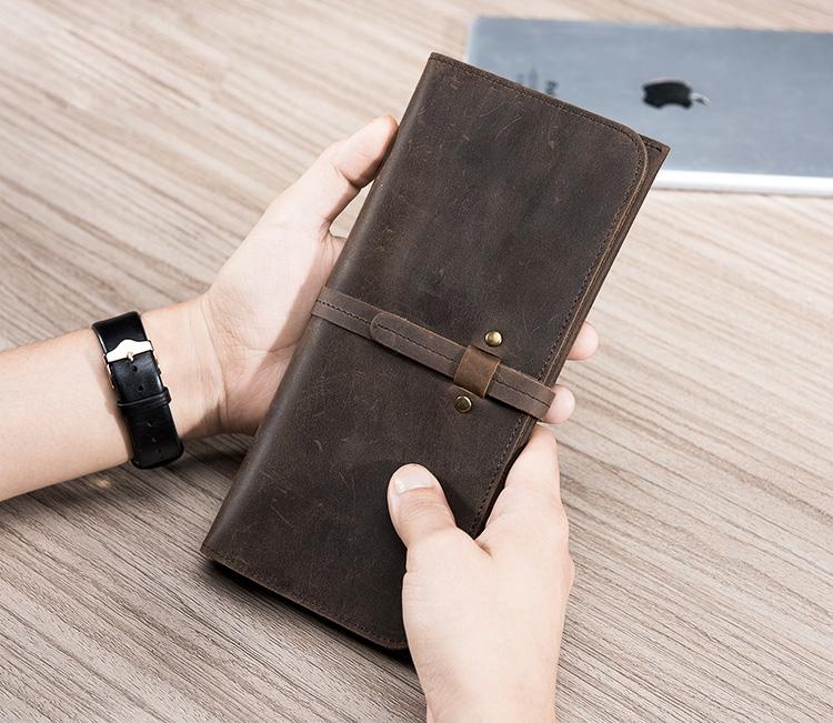 Handmade Leather Mens Clutch Wallet Cool Leather Wallet Long Phone Wallets for Men