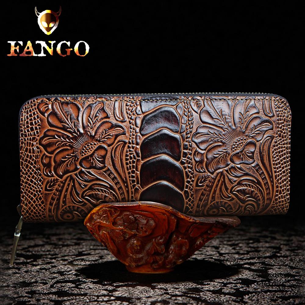 Handmade Leather Floral Mens Cool Zipper Phone Travel Long Wallet Card Holder Card Slim Clutch Wallets for Men