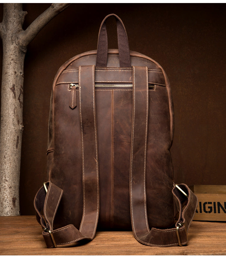 Brown Casual Mens Leather 15-inch Large Laptop Backpacks Brown Travel Backpacks School Backpacks for men