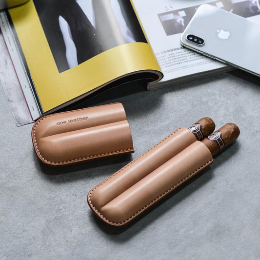 Cool Beige Leather Mens 2pcs Cigar Case Cool Custom Leather Cigar Case for Men