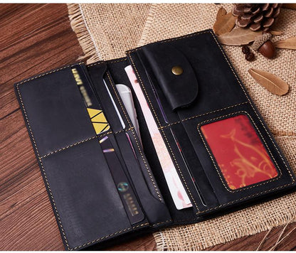 Handmade Leather Mens Clutch Wallet Cool Leather Wallet Long Phone Wallets for Men