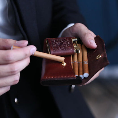 Handmade Wooden Beige Leather Mens 20pcs Cigarette Case Cool Custom Cigarette Holder for Men