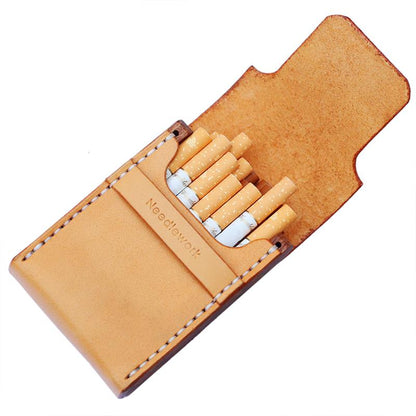 Cool Wooden Beige Leather Mens Cigarette Case Custom Cigarette Holder for Men