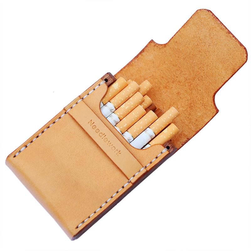 Wooden Beige Leather Mens Cigarette Case Cool Custom Cigarette Holder for Men