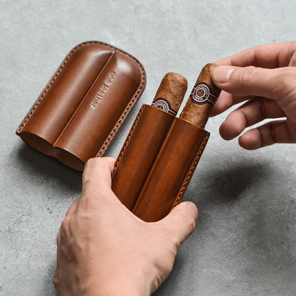 Cool Beige Leather Mens 2pcs Cigar Case Cool Custom Leather Cigar Case for Men