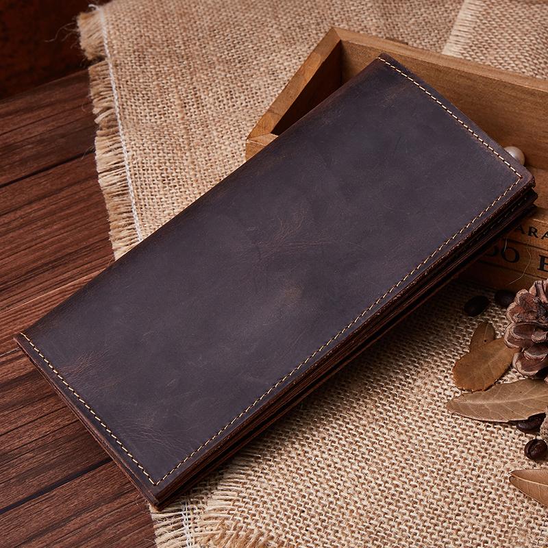 Handmade Leather Mens Clutch Wallet Cool Leather Wallet Long Phone Wallets for Men