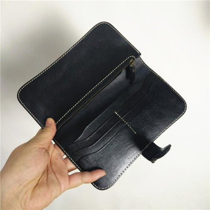 [On Sale] Handmade Vintage Mens Leather Long Wallets Cool Long Wallet for Men