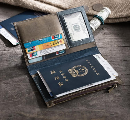 Handmade Leather Mens Travel Wallet Passport Leather Wallet Short Long Wallets for Men