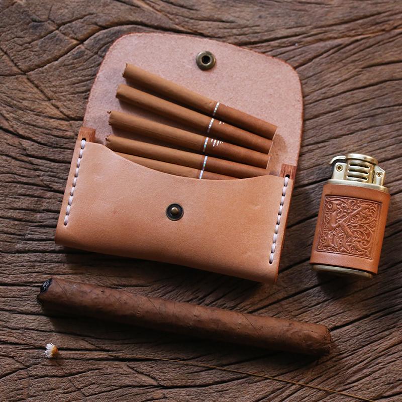 Handmade Wooden Coffee Leather Mens 10pcs Cigarette Case Cool Custom Cigarette Holder for Men