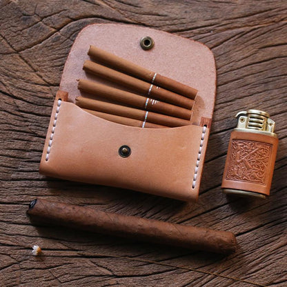 Handmade Wooden Coffee Leather Mens 20pcs Cigarette Case Cool Custom Cigarette Holder for Men