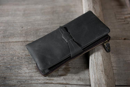 Handmade Leather Mens Clutch Wallet Cool Leather Wallet Long Phone Wallets for Men