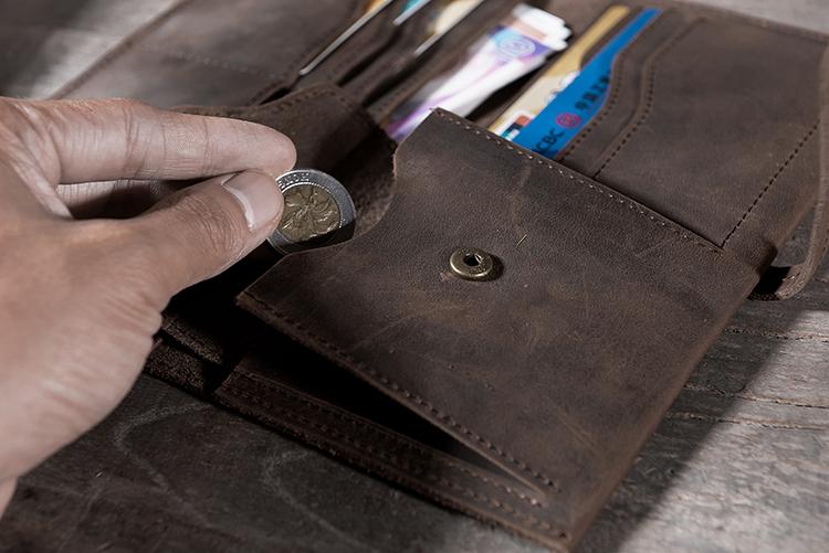 Handmade Leather Mens Clutch Wallet Cool Leather Wallet Long Phone Wallets for Men