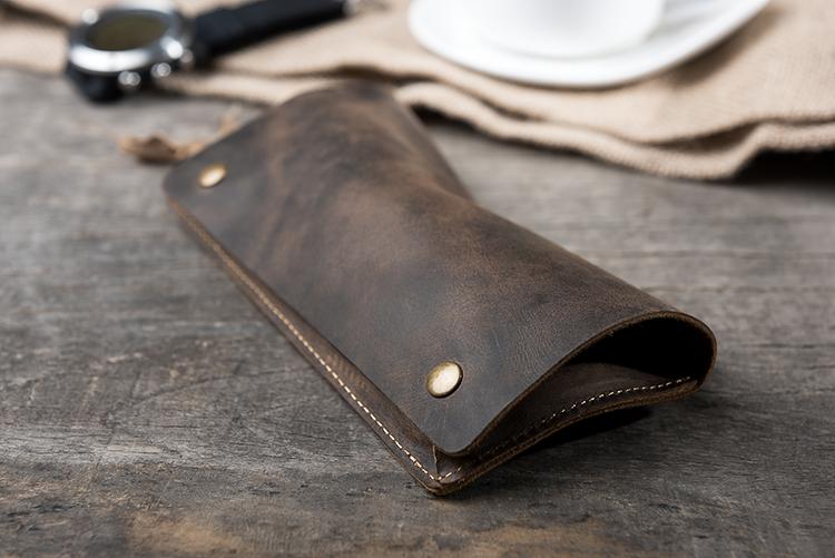 Handmade Leather Mens Clutch Wallet Cool Slim Leather Wallet Long Phone Wallets for Men