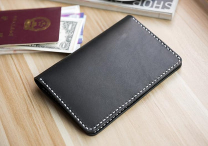 Handmade Leather Mens Travel Wallet Passport Leather Wallet Short Slim Wallets for Men