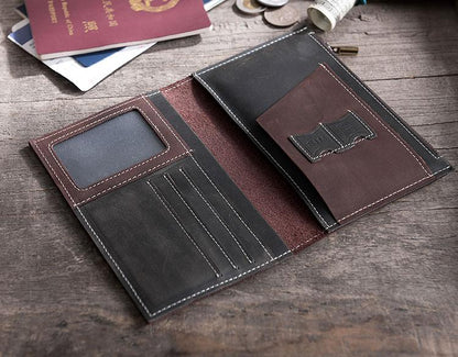 Handmade Leather Mens Travel Wallet Passport Leather Wallet Short Long Wallets for Men