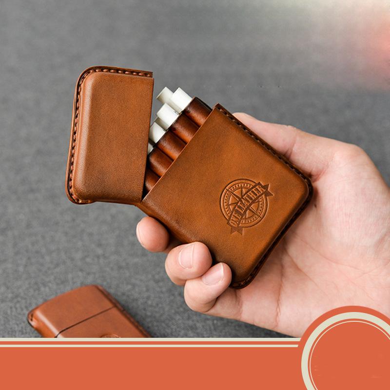 Handmade Brown Leather Mens 10pcs Cigarette Holder Case Cool Custom Cigarette Case for Men