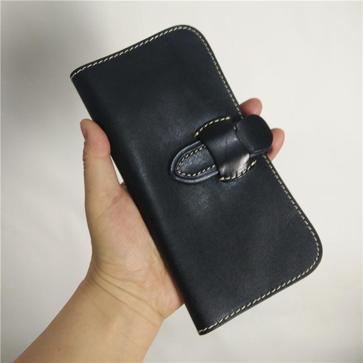 [On Sale] Handmade Vintage Mens Leather Long Wallets Cool Bifold Long Wallet for Men