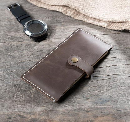 Handmade Leather Mens Clutch Wallet Cool Slim Leather Wallet Long Phone Wallets for Men