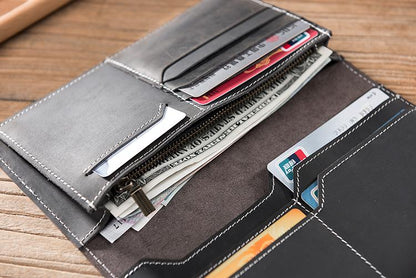 Handmade Leather Mens Clutch Wallet Cool Leather Wallet Long Phone Wallets for Men