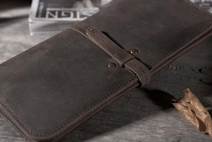 Handmade Leather Mens Clutch Wallet Cool Leather Wallet Long Phone Wallets for Men