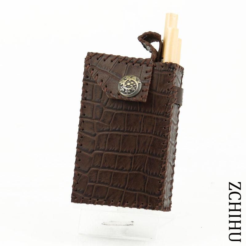 Cool Handmade Coffee Leather Mens Engraved Cigarette Holder Case for Men