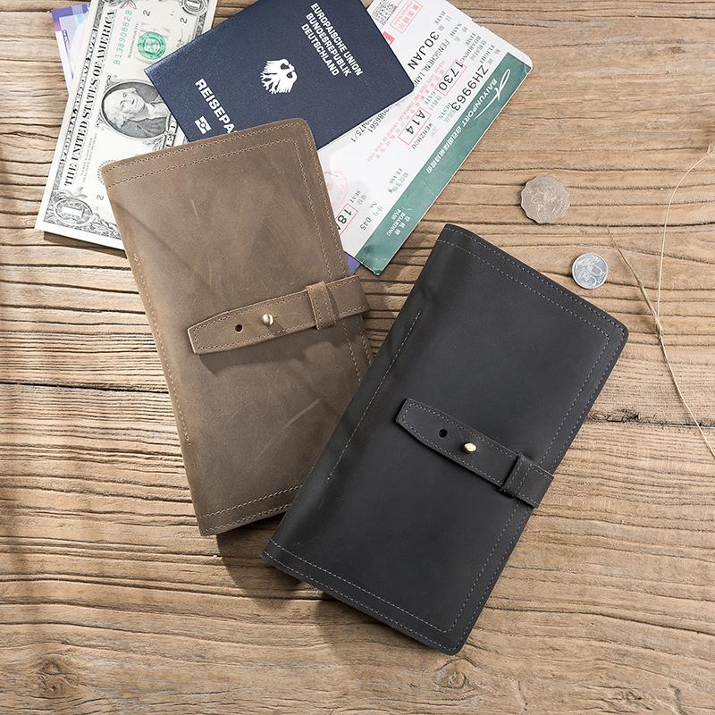 Handmade Leather Mens Travel Wallet Passport Leather Wallet Long Phone Wallets for Men