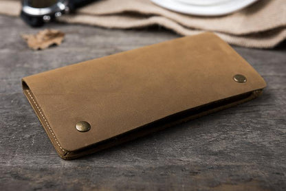 Handmade Leather Mens Clutch Wallet Cool Slim Leather Wallet Long Phone Wallets for Men