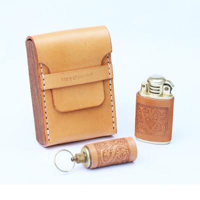 Cool Wooden Leather Mens 20pcs Cigarette Case Custom Beige Cigarette Holder for Men