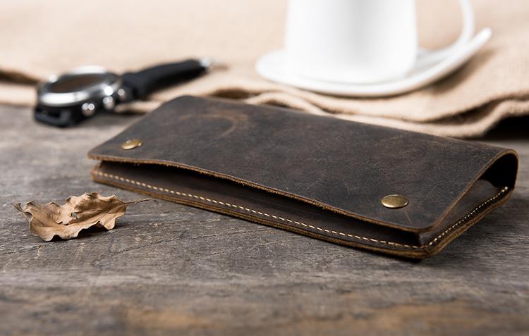 Handmade Leather Mens Clutch Wallet Cool Slim Leather Wallet Long Phone Wallets for Men