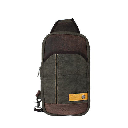 Green Canvas Sling Backpack Men's Sling Bag Coffee Chest Bag Canvas One shoulder Backpack For Men