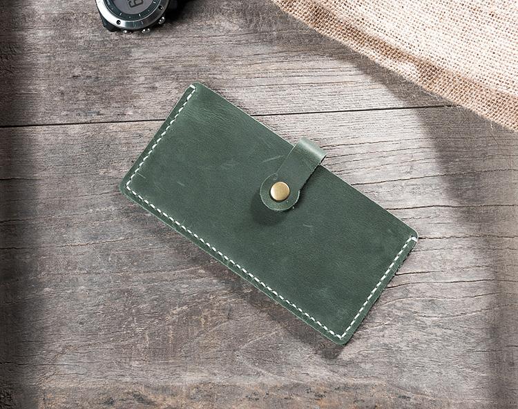 Handmade Leather Mens Clutch Wallet Cool Slim Leather Wallet Long Phone Wallets for Men