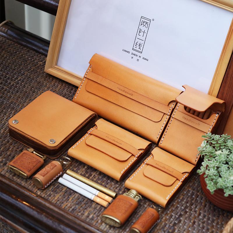 Wooden Beige Leather Mens Cigarette Case Cool Custom Cigarette Holder for Men