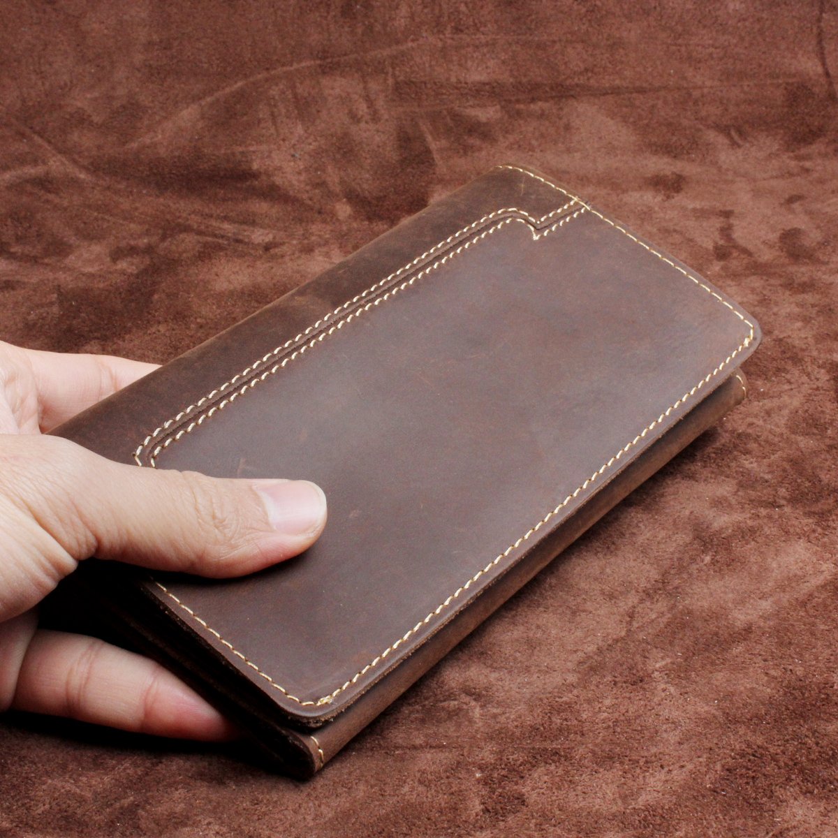 Handmade Leather Mens Wallet Cool Long Leather Wallet Clutch Wristlet Wallet for Men